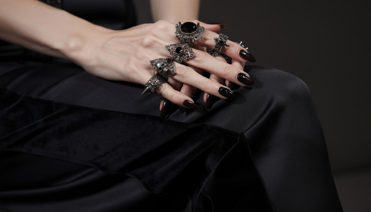 découvrez comment assortir des bagues empilées avec une robe noire pour créer un style gothique raffiné, alliant élégance sombre et originalité.