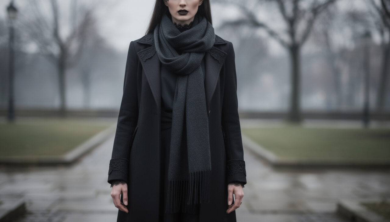 découvrez des astuces pour nouer une écharpe en laine avec un manteau long et adopter un look gothique élégant et chaleureux.