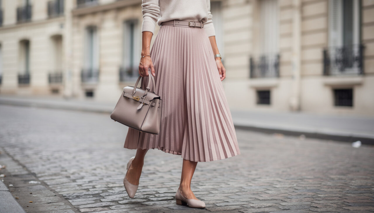 découvrez comment associer un sac à main structuré à une jupe plissée pour adopter un style chic parisien élégant et intemporel.