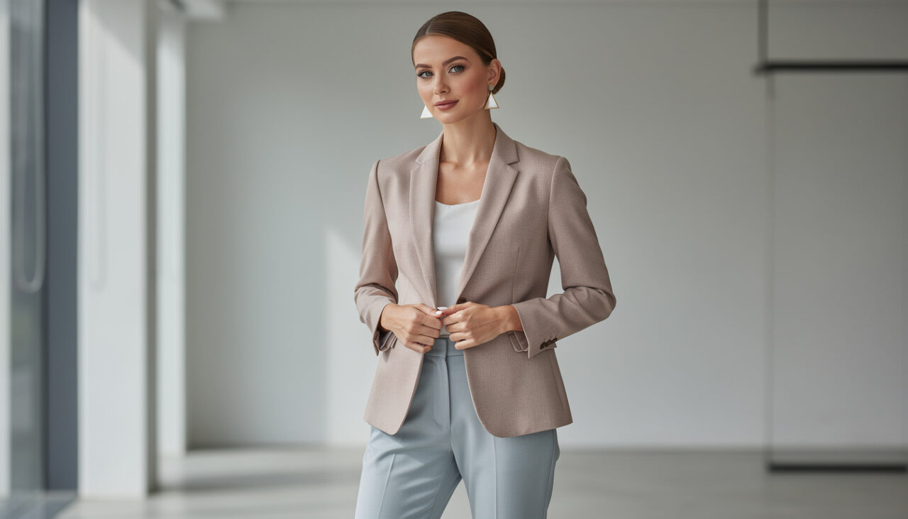 découvrez comment assortir élégamment des boucles d'oreilles triangles avec un tailleur pantalon casual pour un look moderne et sophistiqué en toute occasion.