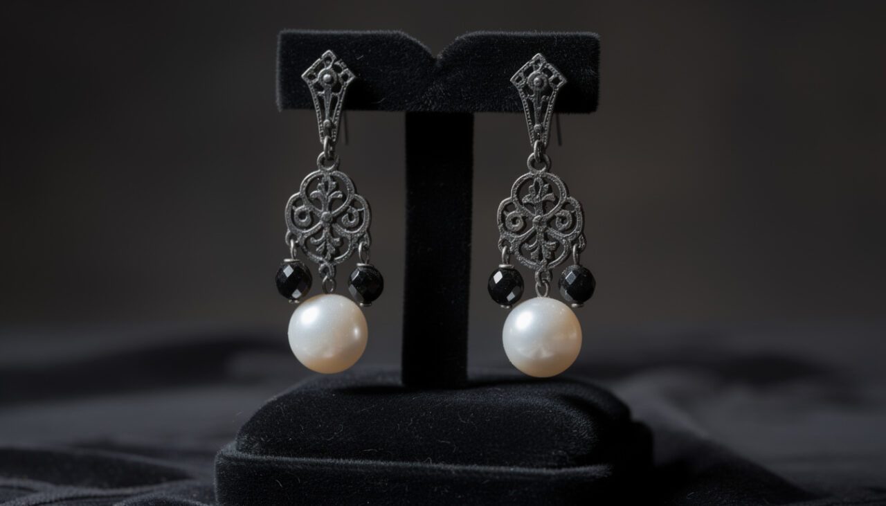 découvrez comment choisir des boucles d'oreilles en perles pour compléter parfaitement un look gothique victorien élégant et mystérieux.